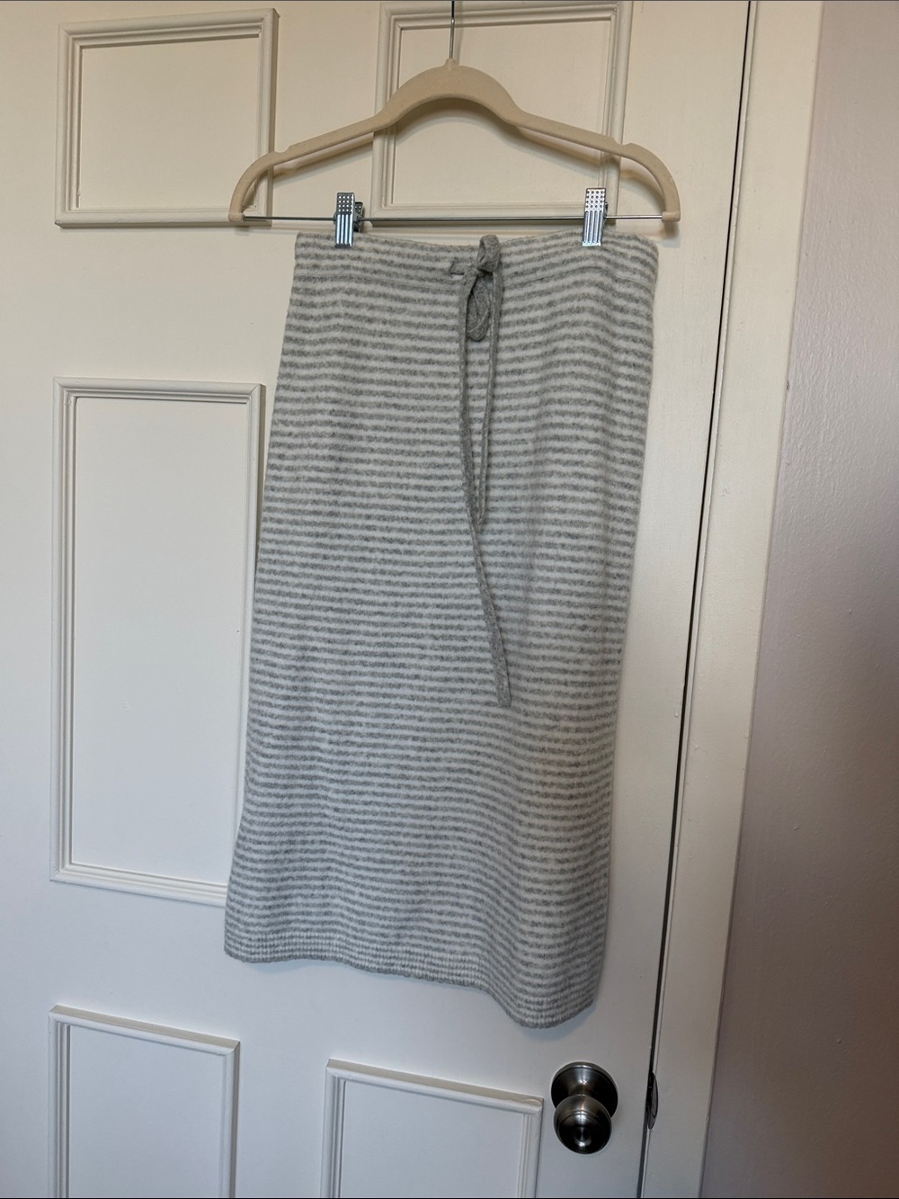 J. Crew Striped Knit Drawstring Midi Skirt in Gray and Cream
